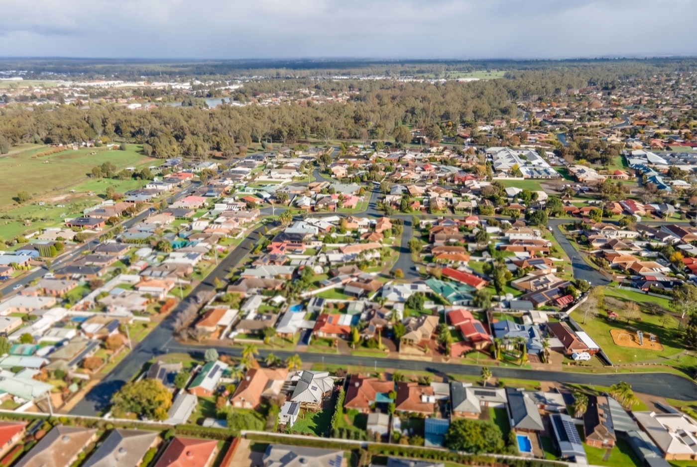 Aerial view of tree-lined Shepparton streets